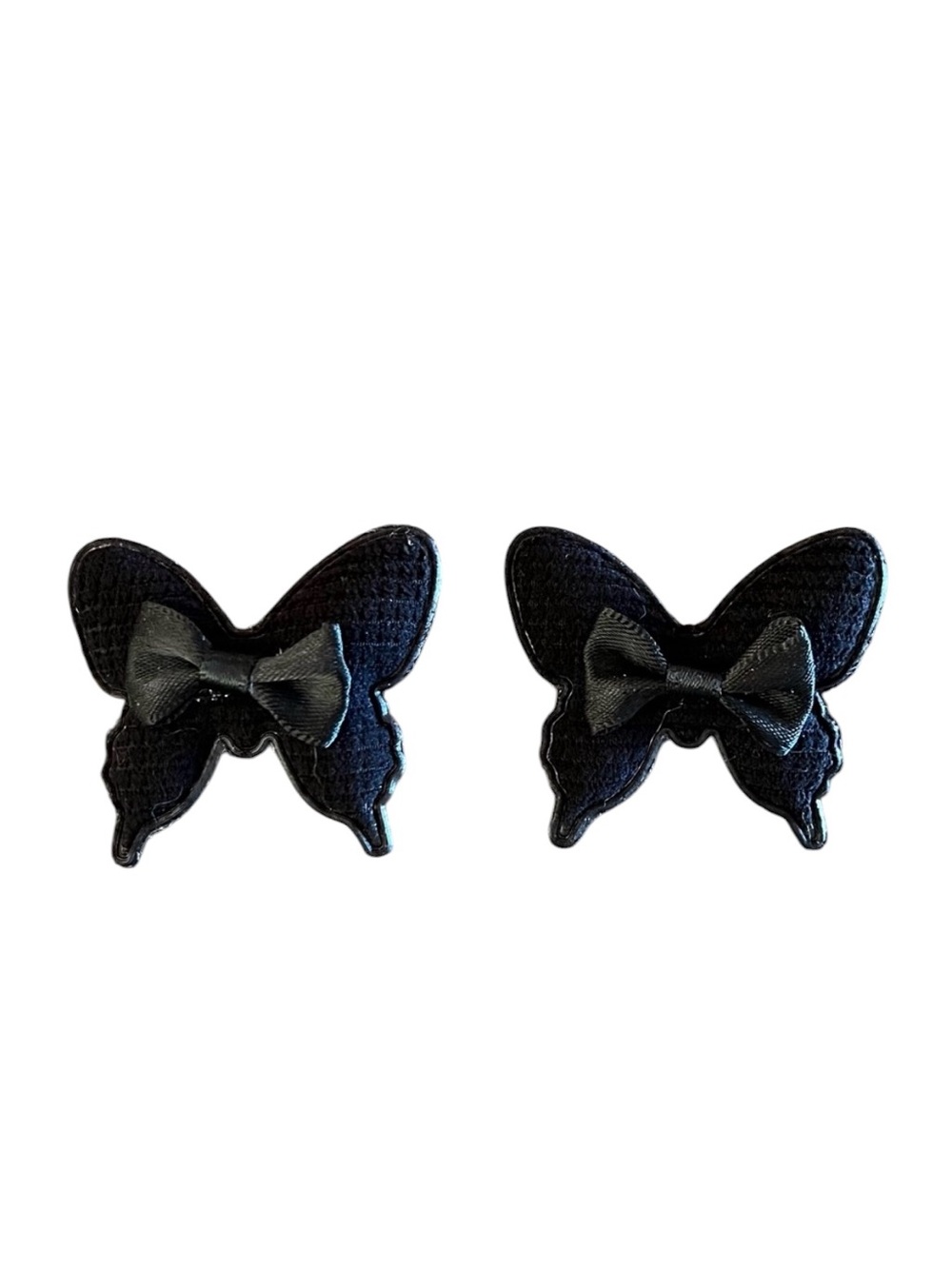 Black Butterfly Waffle Ribbon Bow Neutral 2 Two Piece 2" Alligator Clip Barrette